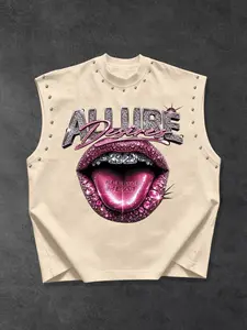 Men's Street Style Rivet Embellished Sleeveless Tank Vest, Tribal Pattern, Fitted Design, Metal Rivets, Versatile Fashion for Various Occasions, Streetwear, Sleeveless Top