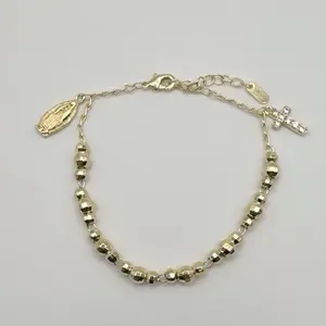 Gold Plated Rosary Bracelet High-Quality Beaded Design with Cross Charm and Virgin Mary Medal
