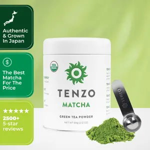 Tenzo Organic Matcha - 60 Servings Ceremonial Organic Matcha Powder with Smooth, Vibrant, Savory Flavor, Stone Grind, Traditional Green Tea, Reusable Tin, Scooper