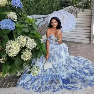 The 2025 new fashion Spring/Summer off-the-shoulder Organza fairy flowing evening dress in blue formal wear