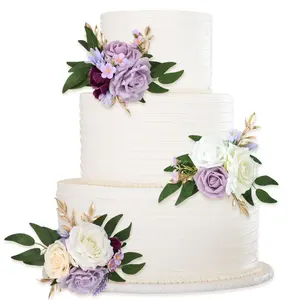Wedding Cake Toppers 3pcs, Terracotta Faux Flowers, Floral Cake Decoration For Anniversary Birthday Party Home Display