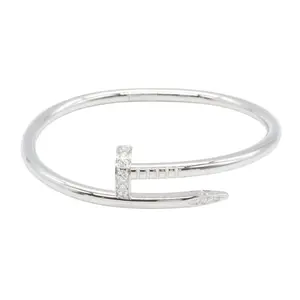 Pre-owned Cartier 18K White Gold (Au750) Small Leather Goods Juste un Clou K18WG Diamond Bracelet Size 15