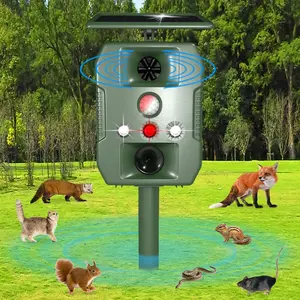 Animal Repeller Device for Mice Snakes Rodents Squirrels Foxes, Ultrasonic LED Flash Alarm Buzzer Vibration, Garden Farm Yard Use