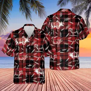 Plaid Pattern Brahman All Over Printed 3D Hawaiian Shirt, Trendy Hawaiian Shirt for Men and Women, All over Print Hawaiian Perfect for Beach, Vacation, or Casual Summer Outfit