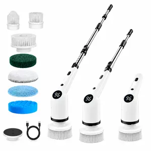 8-in-1 Rechargeable Electric Spin Scrubber, LED Display ，New Helper for Home Cleaning，3 Speeds Cordless Rotating Cleaning Brush with 8 Interchangeable Heads, Multi-purpose Household Cleaner for Bathrooms, Floors, Kitchens, Pools & Ceilings