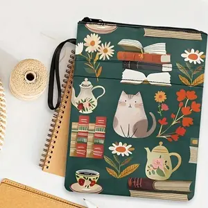 Floral & Cat Pattern Notebook Case, 1 Count Durable Washable Notebook Bag with Pocket, Desk Organizer Tidy for Home Office School, Office Desk Accessories