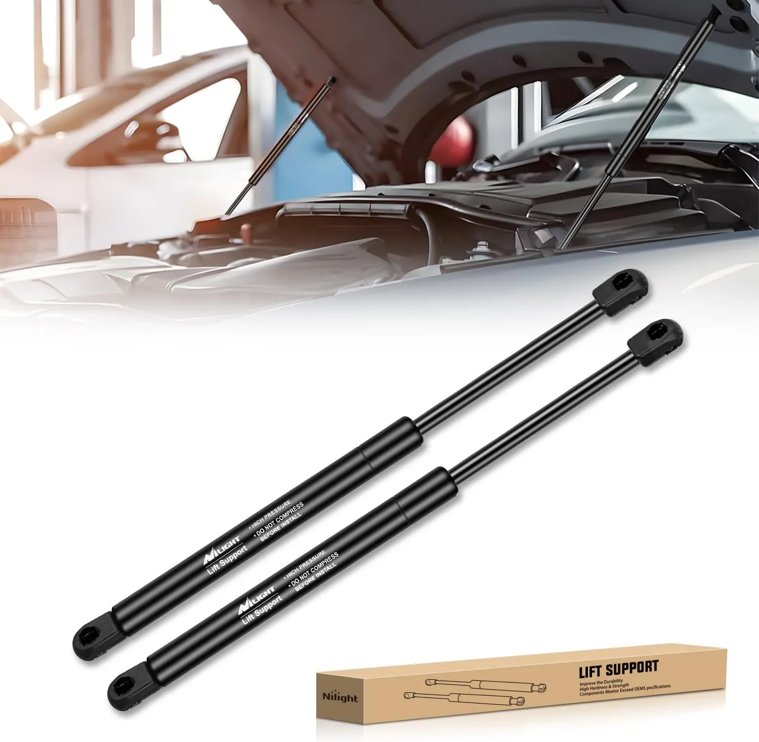 Nilight 2-Pc 4048 Set Hood Lifting Struts, 12in Vehicle Nitrogen Gas Spring Shocks, 11.33in Extended, 7.37in, 80000 Openings/Closings, for 1999-2004 Jeep Grand Cherokee Car Body Repair Tool Accessories (SG404018 RB8795859 7588qa 55136764aa 55352896aa)