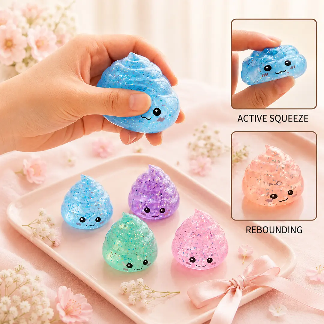 Glitter Poop Squishy Toy – Cute Swirl Jelly Squeeze Fidget Toy, Sensory Stress Relief Gift for Kids