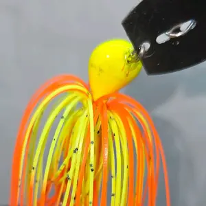 #B022 3/8 oz Bladed Flipping Bass Jig in Core Charteuse Blaze Orange