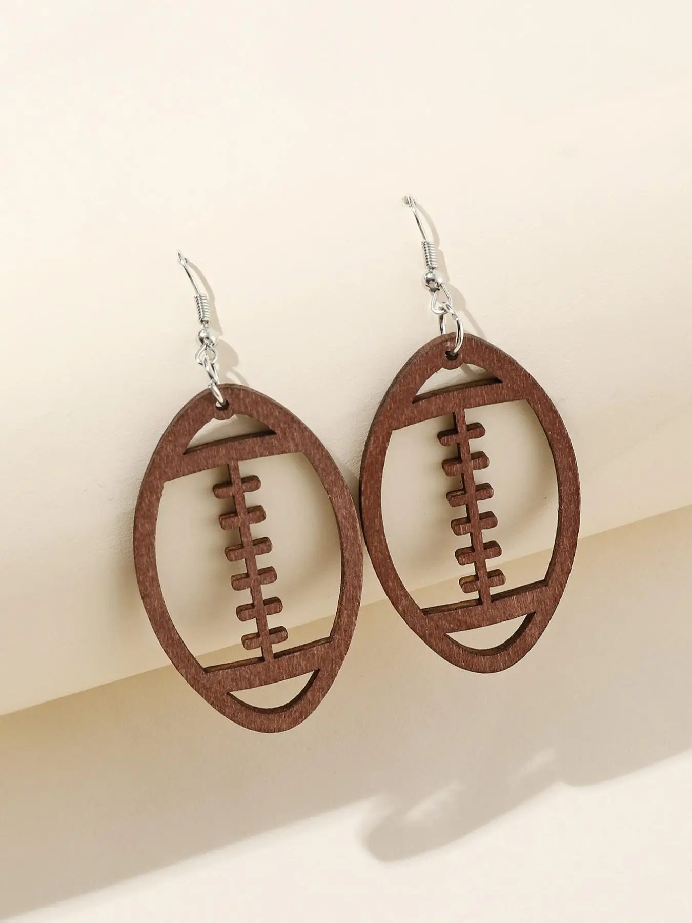 Wooden Football Shaped Dangle Earrings As Gift for Girlfriend, Fall Casual Sports Vintage Jewelry, Trendy Women Accessories for Party and Daily Life,