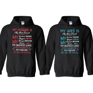 My Husband Wife Is My Best Friend Couple Matching Graphic Hoodie Casual Fleece Fabric Pullover Hooded Sweatshirt for Women for Men, Couples Love Gift