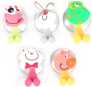 Wall Mounted Suction Cup Toothbrush Holder with Hooks – Cute Animal Design for Bathroom, Shower, Garage, or Office – Fun and Motivating for Kids (Set of 5)