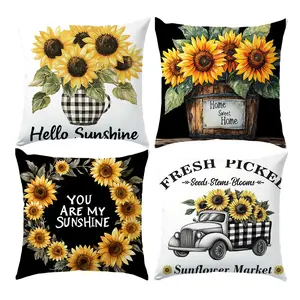 4PCS Sunflower Summer Farm Throw Pillow Cover, 18 x 18 Inch, Pillow Cover for Cushion Living Room, Bedroom, Couch and Sofa, High Listed Printed (No Pillowcase Insert)