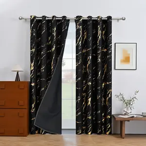 1pc Gold Marble Print Window Curtain, Blackout Soundproof UV Protection, Ideal for Home Decor, Bedroom, Hotel Decoration