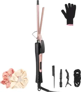 Thin Curling Iron, 3/8 Inch Small Curling Iron Wand for Short & Long Hair, Small Ceramic Barrel with 2 Temperature for Tight Curls, Include Heat Resistant Glove for Gifts for Women