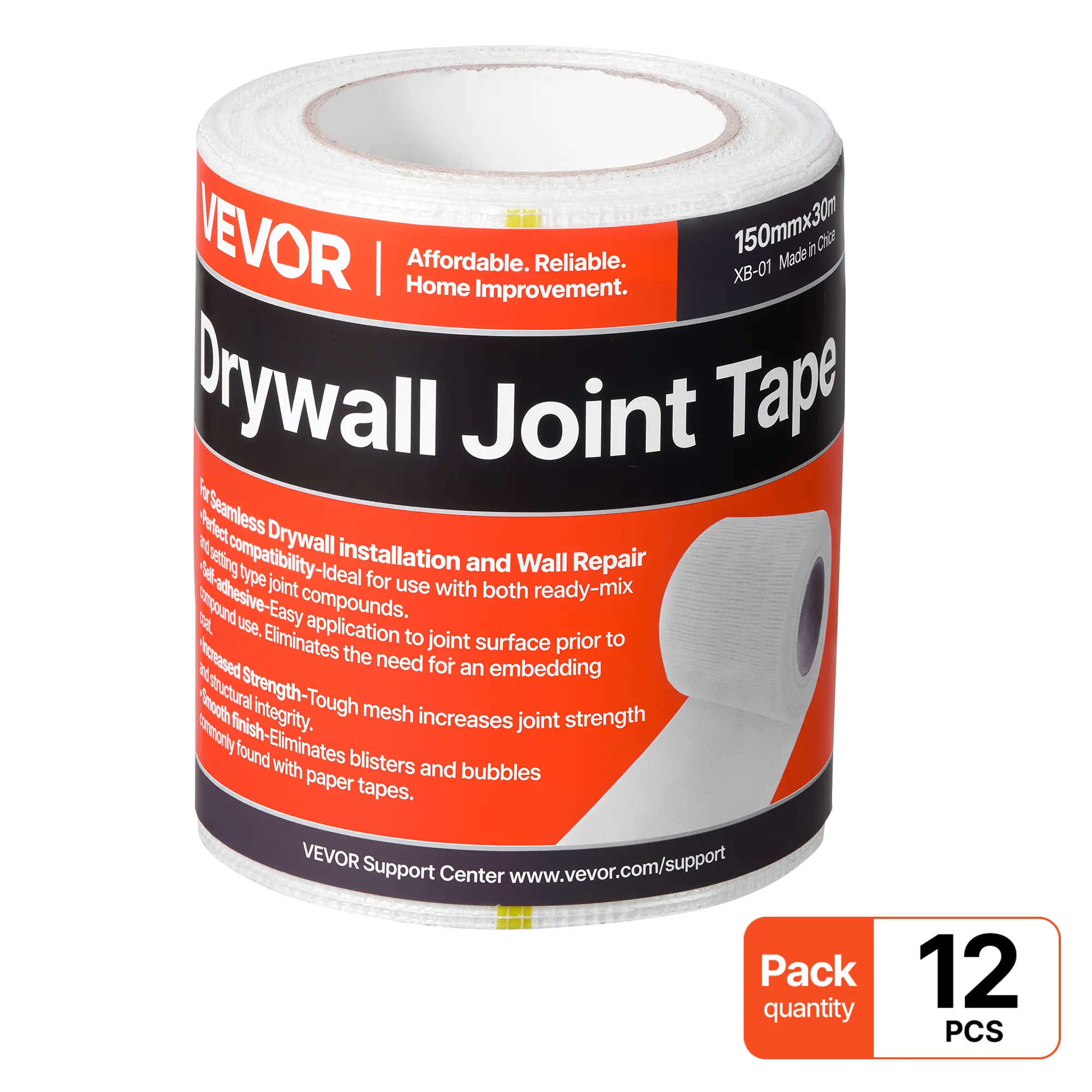【DealsForYouDays】VEVOR 12-Pack Self-Adhesive Fiberglass Drywall Mesh Tape, 5.91 in (150 mm) W x 98.43 ft L, Repositionable Strong Adhesion, Wall Repair Tape for Sheetrock Ceiling Crack Repair, Home Improvement Patching