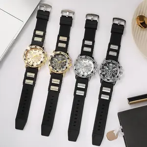 2counts-Fashionable minimalist style men's watch set with silicone strap, round alloy case, non rechargeable button battery movement - available in black and gold colors, Quartz watch set, Casual Analog Watch