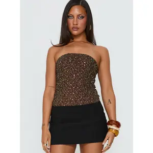 Zohara Sequin Strapless Top Brown