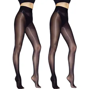 women's 2Pairs shiny sheer tights High Waist Pantyhose Silky Spandex Stretch OilShimmer Nylon Stockings Dressy Legwear for AllSeasons SpringStatements Basic LightweightElastic black Stockings