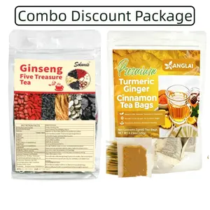 Golden Turmeric Tea + 5 Treasures Herbal Tea Bundle – Caffeine-Free Daily Health & Energy Tea-women/men