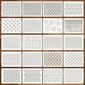 20 Pcs Plastic Sashiko Stencil 8.3 x 5.9 Inch Sashiko Template Drawing Line Quilting Stencil Geometric Embroidery Pattern Stabilizers for Sewing Hand Quilting and Embroidery
