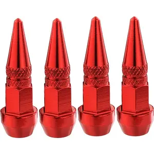 Spike Valve Stem Caps Metal Air Tire Valves Cover Accessories Fit Most Car Motorcycle Bike (4PCS Red)