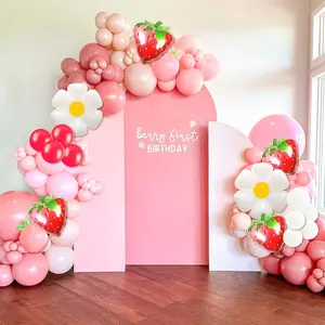 Strawberry Balloon Garland Birthday Decorations Stawberry 1st Birthday Party Decoration Arch with 4pcs Bigger Stawberry Foil Balloons and Daisy Balloon for Berry Sweet One Girls 1st Birthday