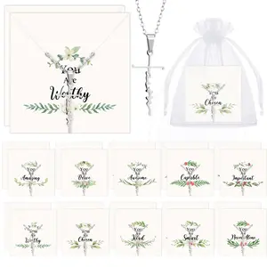 Back to School Faith Necklace Christian Bible Verse Necklace 12/24 Sets Cross Necklace with Motivational Card VBS Father's Day Baptism Confirmation First Communion Gifts for Teacher Student Religious Romantic Gift for Husband Women Men Wife Jewelry