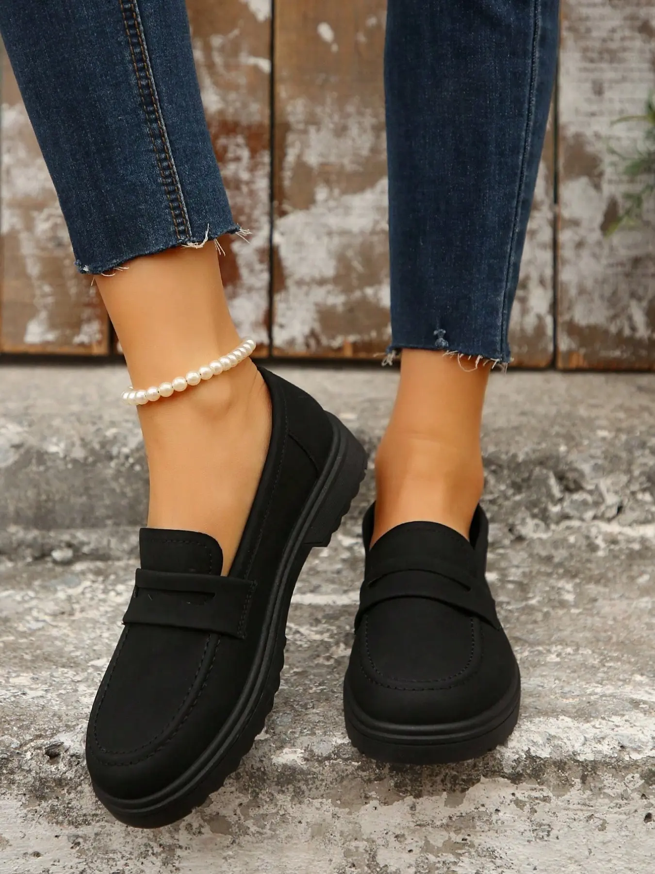 Women's Line Stitching Casual Loafers, Elegant Large Size Comfortable Walking Shoes Rubber, Fashionable Office Wear, Fall Casual Shoes, Multi-Functional Design, Thick Sole Loafers, Slip On Loafer