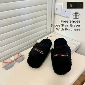 2026 New Faux Fur Slippers for Men Women, Open Toe Fluffy Fuzzy Cloud Slides, Memory Foam Plush House Shoes, Non Slip Rubber Sole Cozy Indoor Outdoor Furry Flip Flop Slides with Letter Detail