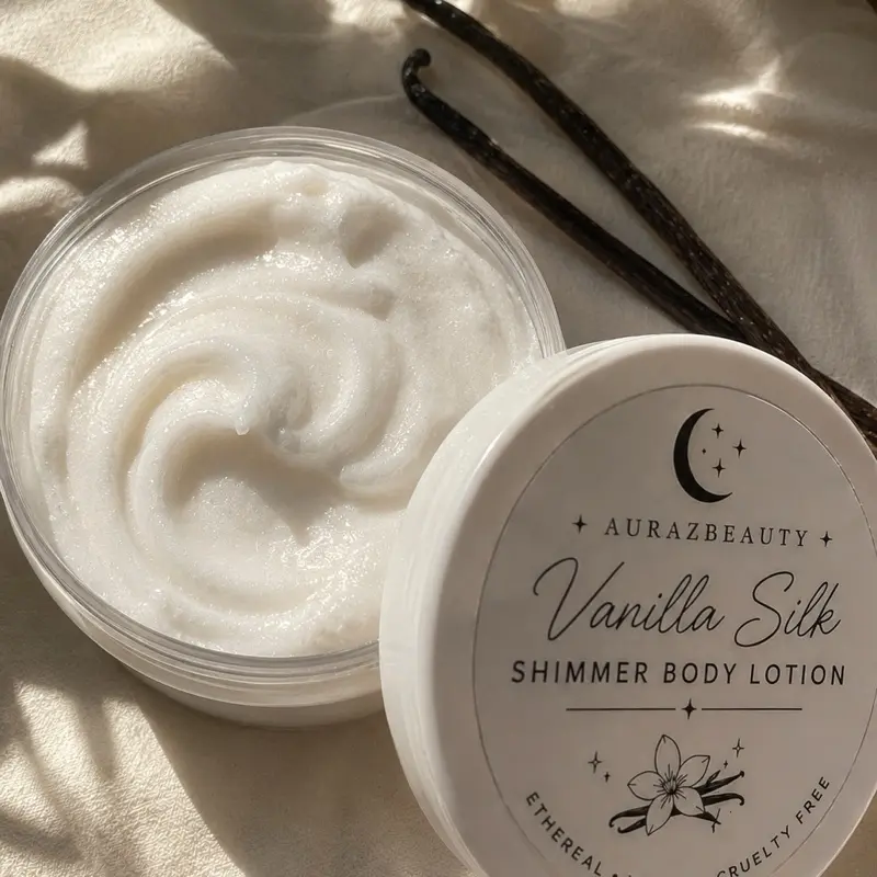 Vanilla Silk Shimmer Body Lotion, Body Care Moisturizer with Shea Butter & Aloe Vera for Hydrating, Soothing Dry Skin 2 Oz