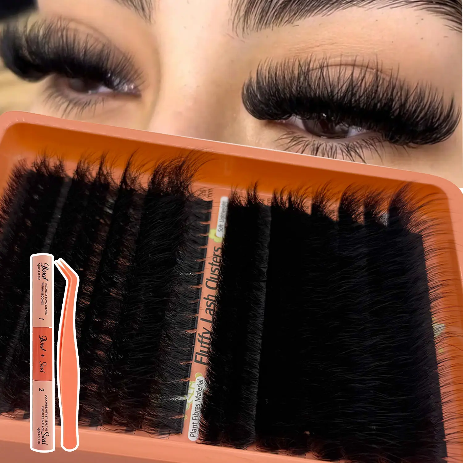 [Fluffy Lash Cluster Kit] 256PCS Individual Clusters Eyelash Extensions Mega Soft & Voume Fluffy 100D+200D Cluster Eyelash Extensions 3D Effect 12-26MM Fluffy Lash Extension DD Curl Individual Lashes Cluster Kit，Lash+Cluster tools Easy DIY At Home