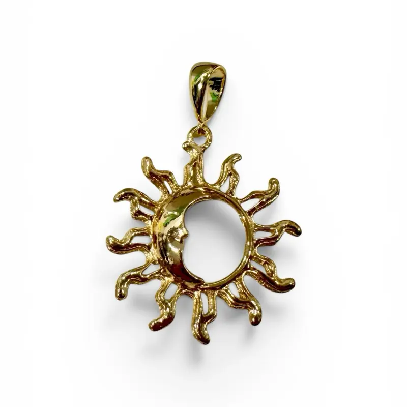 Elegant Gold-Plated Celestial Sun-Lunar Charm Pendant, Fashion Costume Jewelry Accessory Adornment, Casual Wear, Everyday Use, Sun Moon Motif