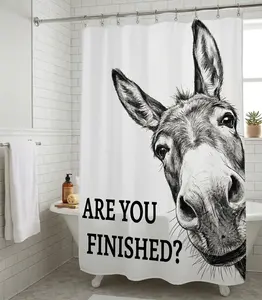 Funny Donkey Shower Curtain - "Are You Pooping?" - Hilarious Bathroom Decor for Guests - Farmhouse Animal Sketch - Best Gag Gift for Housewarming
