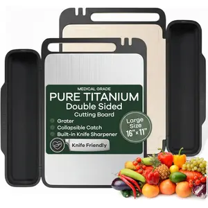 - Titanium  Board - Double-Sided Design with Titanium  Board and Wheat Straw PP for Kitchen Use - Chopping Board with Collapsible Catch, Grater,  Sharpener - Large 16"x11"