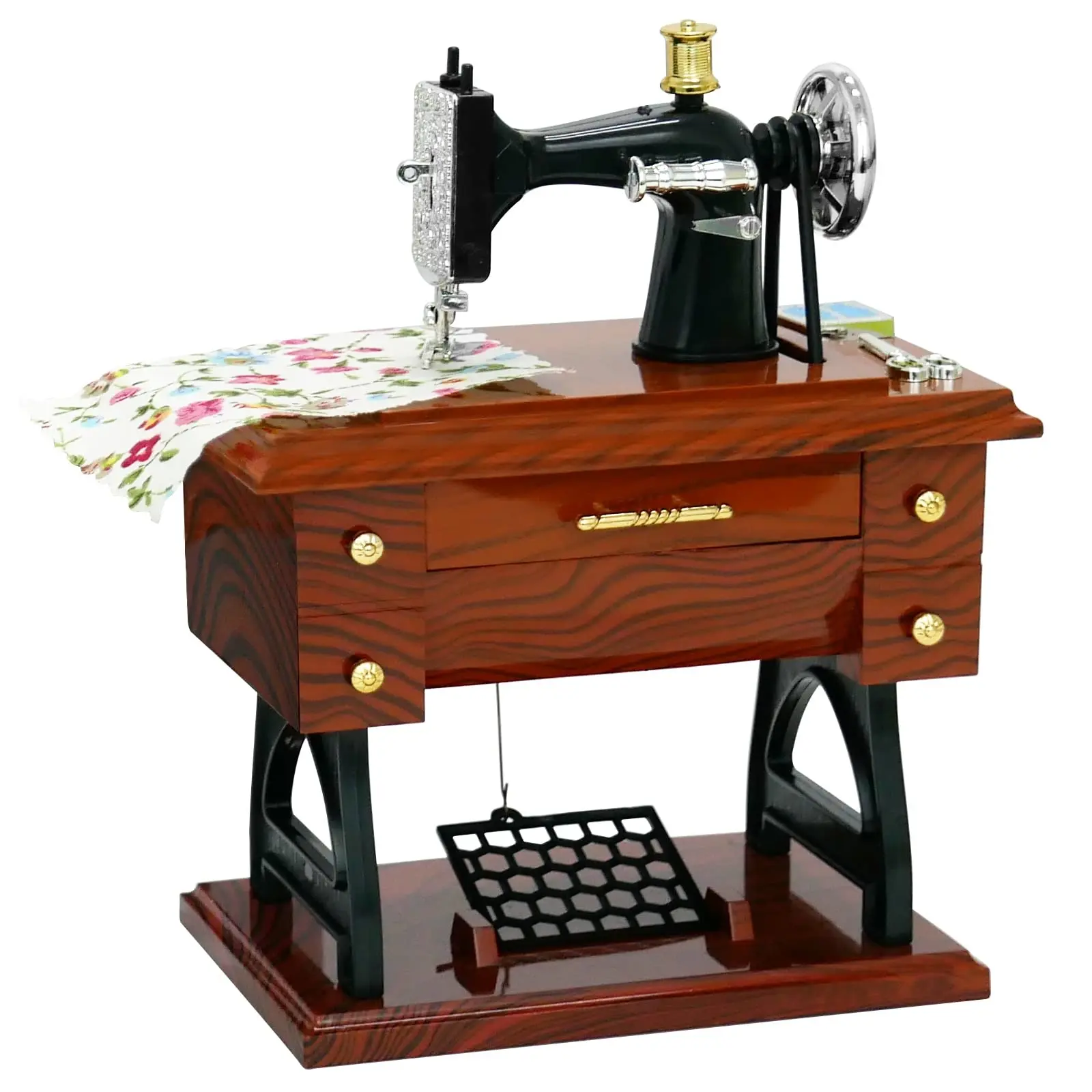 【Deals For You Days】Vintage Sewing Machine Clockwork Rotating Music Box - Mechanical Winding Movement, Drawer Switch, Battery-Free, Moving Pedal, Moving Pulley, Ideal Birthday Gift Ideas for Room Decor, Clockwork Music Box