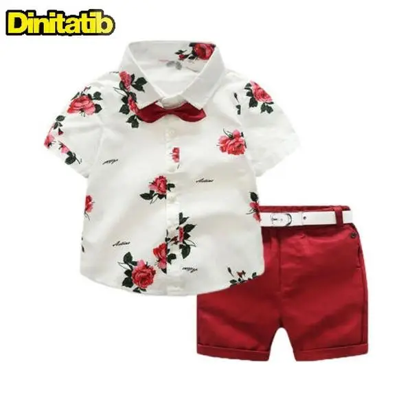 Boy's Clothing Set, 1-7 Years Short Sleeve Printed Shirt and Shorts Two-piece Suit for Holiday Travelling Party