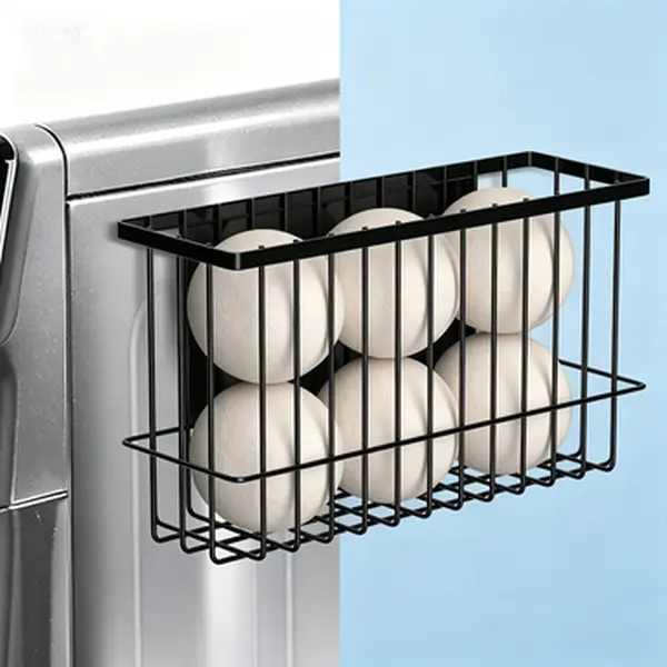 Laundry Room Magnetic Dryer Ball Holder, Wall-Mounted Lint Bin Container for Organization, No Glue Needed Reusable Dryer Ball Storage Box, Black (Balls Not Included)
