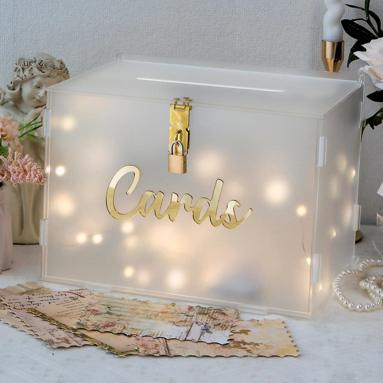 11 Inch Frosted Acrylic Wedding Card Box With Lock, Lockable Gift Card Money Box For Wedding Reception, Bridal Shower, Anniversary Party, Graduation & Birthday Card Collection
