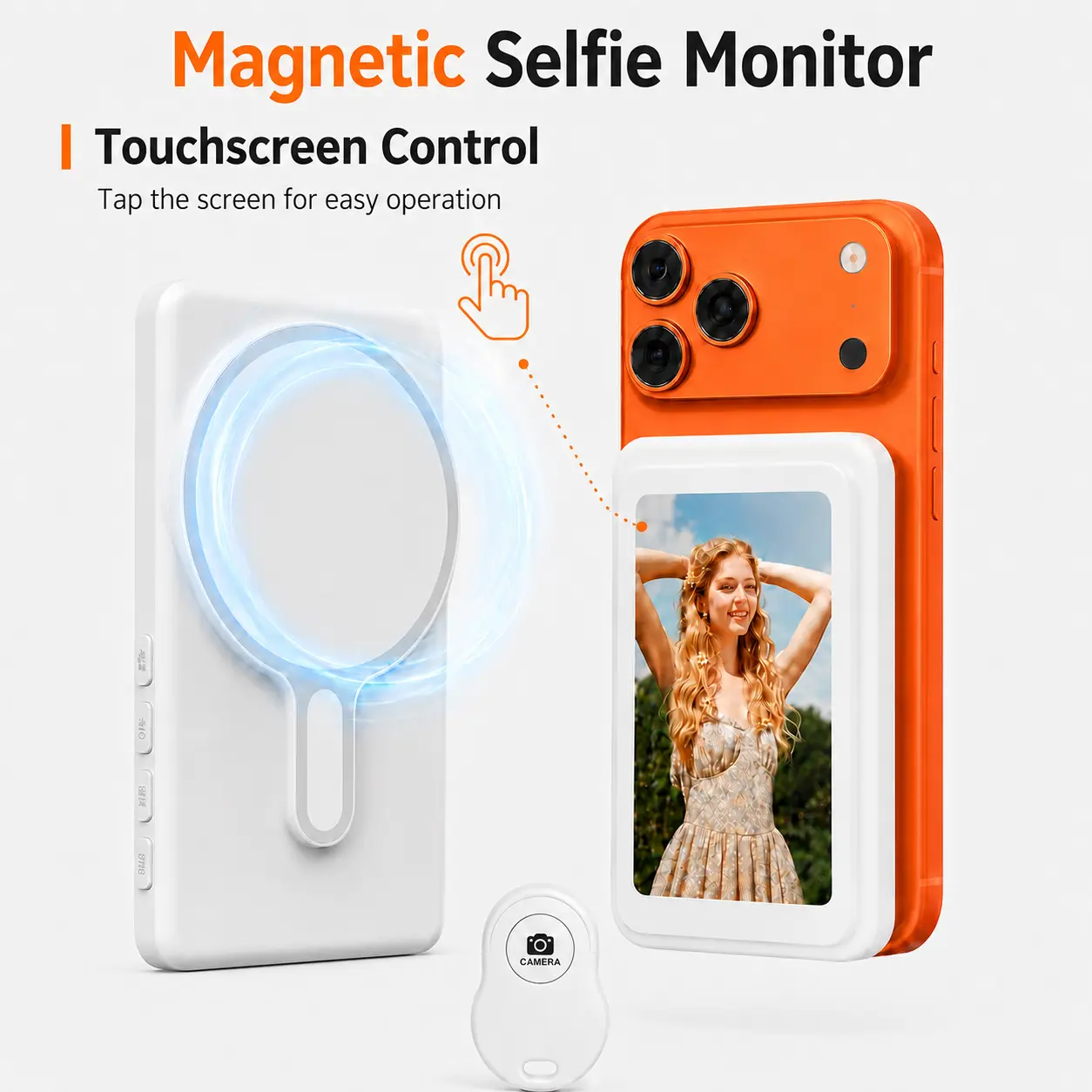 4" Magnetic Selfie Monitor Screen for Phone, Wireless 1080P Recording, Rear Camera Selfie Display with Real-Time Screen Sharing, Supports 4K Wired Recording, Compatible with iPhone & Android for TikTok, Live Streaming & Vlogging