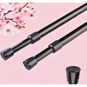 Adjustable Tension Rod for Curtains, 28-43 Inches Expandable Pressure Mount, No Drilling Required, Black Spring Rod for Kitchen Bathroom Window, Reusable Home Decor Tension Rods