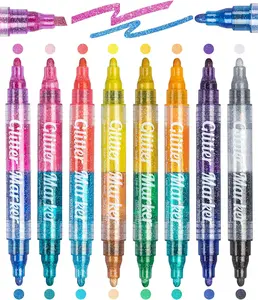 8-Pack Dual Tip Glitter Acrylic Markers - 16 Sparkly Metallic Shimmer Colors | Acrylic Paint Pens for Kids Adults, Metallic Markers, Birthday Gift, DIY Art Crafts Pastel Color Dual Pens
