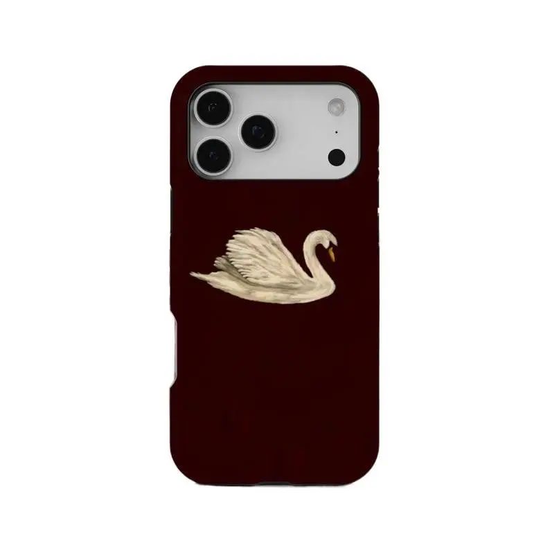 Vintage Swan Phone Case, Burgundy Hard Case, Coquette Cute Dark Romance, Dark Red Cherry Red Cover, for iPhone 17 Pro Max 16 15 14 13 12 11 Plus Perfect Gift Balletcore Aesthetic Premium Hard Shell Guard