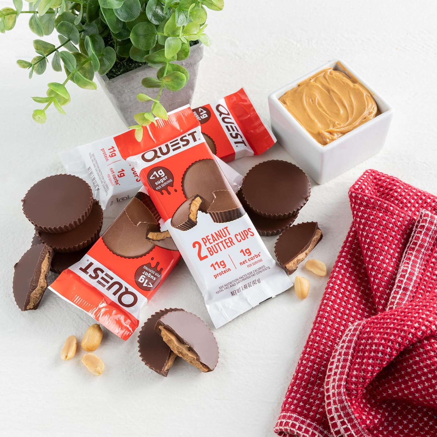 Quest Nutrition Peanut Butter Cups, 11g Protein, 1g Sugar, Low Carb, Gluten Free, Keto Friendly, 12 Count Quest Nutrition Peanut Butter Cups, 11g Protein, 1g Sugar, Low Carb, Gluten Free, Keto Friendly, 12 Count