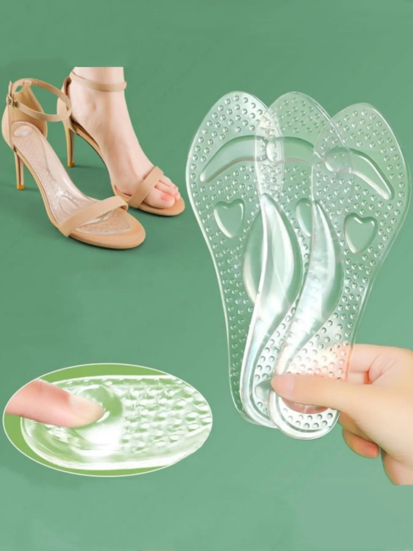 Transparent Clear Silicone Insoles, Sole Inserts, Anti-slip High Heel Insoles, Non Slip Shoe Pads, Soft Comfortable Shoes Insoles for Women, Shoes Accessories for High Heels, Sandals and Other Footwear, Footwear Compatibility