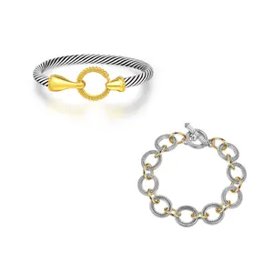 Mytys Fashion Two Tone Bracelet Set Twisted Cable Link Chain Statement Fashion Charms Jewelry for Women