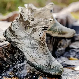 Men's Camo Waterproof Rain Boots - Durable, Slip-Resistant Short Ankle Boots for Outdoor Work, Fishing, and Gardening with Reinforced Rubber Sole and Pull Tab Design, Gardening Footwear|   Camouflage Footwear|   Slipresistant Footwear