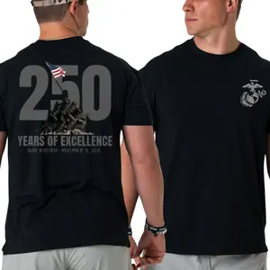 U.S. Marines T-Shirt, 250 Years of Excellence 2 Sides, Iwo Jima Flag Raising Anniversary Graphic with Eagle Globe Anchor Military Pride for Men & Women, Streetwear, Vacation Outfits, 2000s Outfits