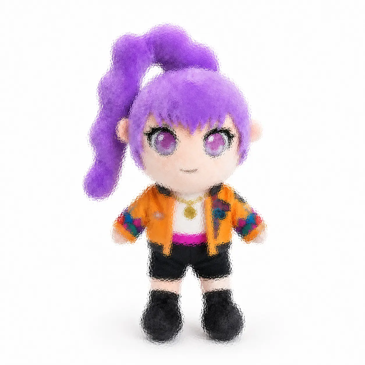 Breathing Plush Toy, Cute Purple Hair Character Stuffed Doll with Soft Plush Feel, Orange Jacket Outfit, Cuddly Companion for Bedtime, Bedroom Decor, Desk Display, Travel, Teens, Kids, Plush Lovers, Birthday, Christmas and Holiday Gift Idea