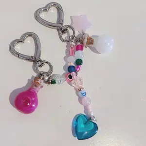 Mystic Mix Keychain Series with Heart Shaped Charms and Colorful Beads Key Accessory